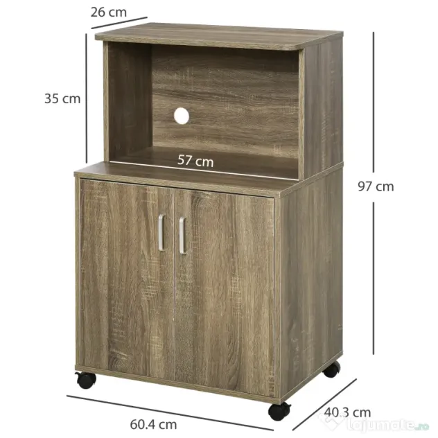 Mobilier Bucatarie cu 4 Roti, Dulapior cu Etajera din PAL, Lemn 60,4x40,3x97cm HOMCOM | Aosom Romania