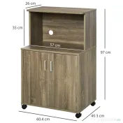 Mobilier Bucatarie Multifunctional HOMCOM cu 4 Roti, Dulapior si Etajera pentru Microunde, 60,4x40,3x97cm - Lemn