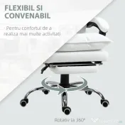 Vinsetto Fotoliu de Birou din Piele ecologica Alb Ajustabil Rabatabil la 155° Suport pentru picioare 