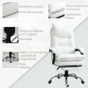 Vinsetto Fotoliu de Birou din Piele ecologica Alb Ajustabil Rabatabil la 155° Suport pentru picioare 