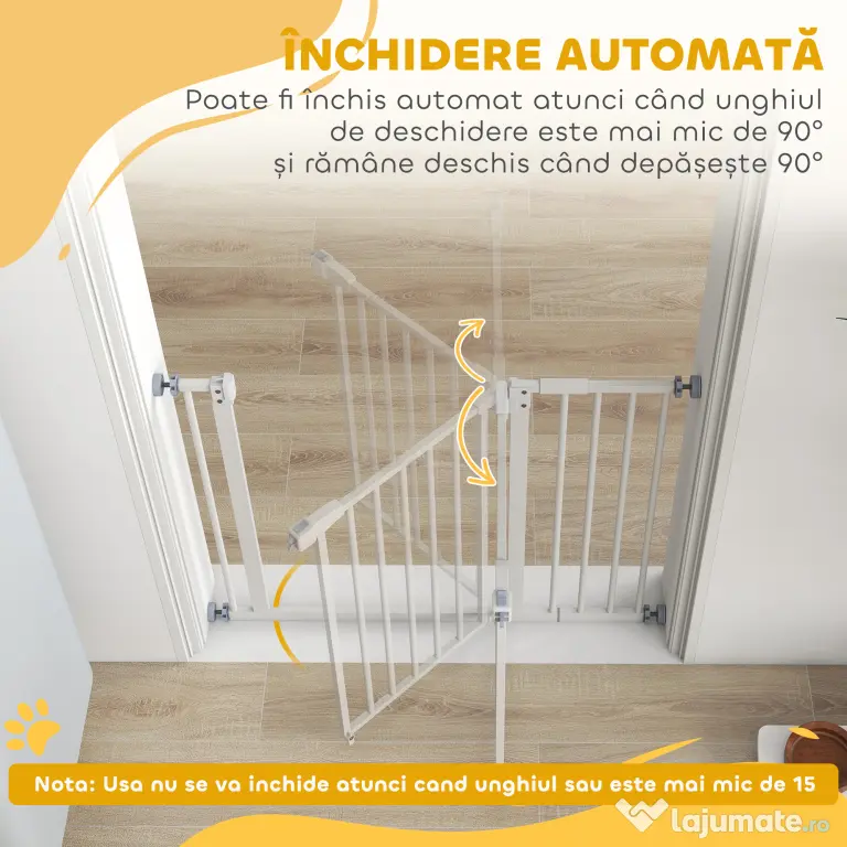 PawHut Poartă Extensibilă pentru Câini cu Montare prin Presiune, Barieră Închidere Automată și Extensie, 86x76.2 cm, Alb | Aosom Romania