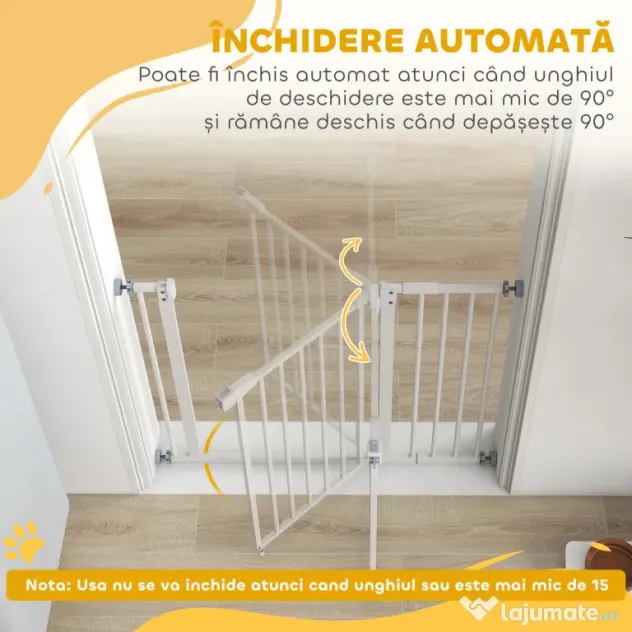 PawHut Poartă Extensibilă pentru Câini cu Montare prin Presiune, Barieră Închidere Automată și Extensie, 86x76.2 cm, Alb | Aosom Romania