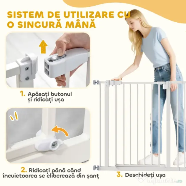 PawHut Poartă Extensibilă pentru Câini cu Montare prin Presiune, Barieră Închidere Automată și Extensie, 86x76.2 cm, Alb | Aosom Romania