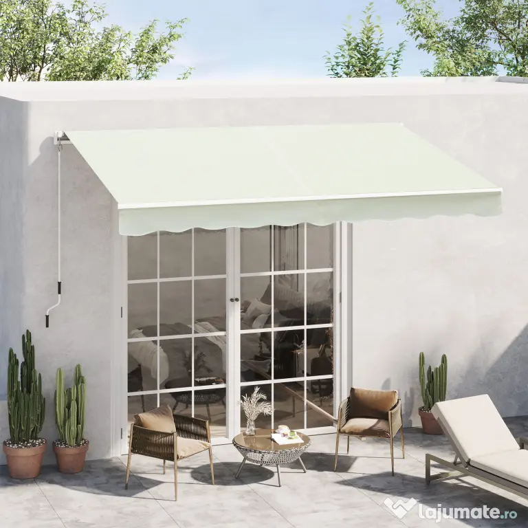 Outsunny Copertină Rulou Manuală pentru Uși și Ferestre, din Aluminiu și Poliester Anti-UV, 295x245cm, Alb | Aosom Romania