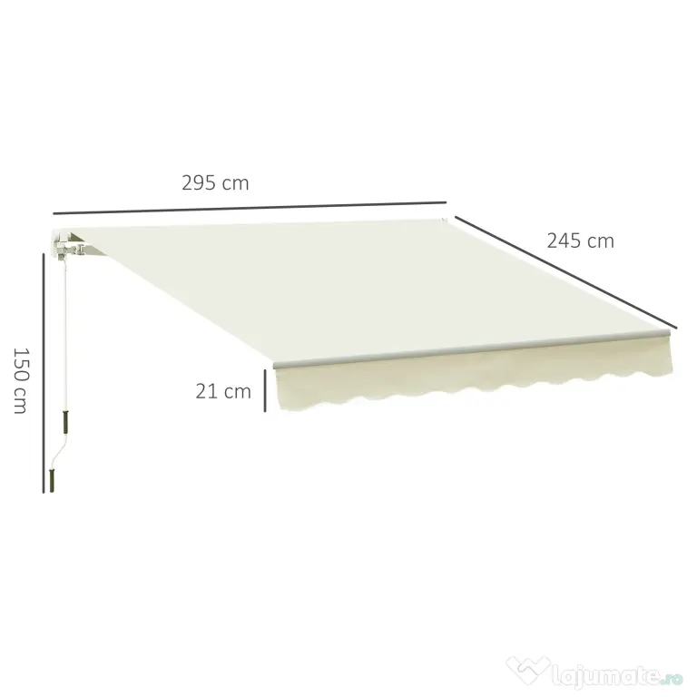 Outsunny Copertină Rulou Manuală pentru Uși și Ferestre, din Aluminiu și Poliester Anti-UV, 295x245cm, Alb | Aosom Romania