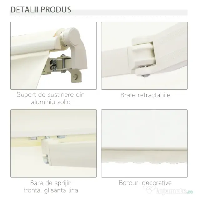 Outsunny Copertină Rulou Manuală pentru Uși și Ferestre, din Aluminiu și Poliester Anti-UV, 295x245cm, Alb | Aosom Romania