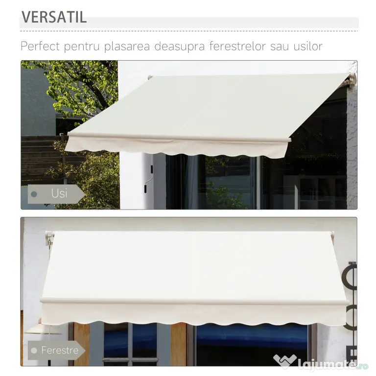 Outsunny Copertină Rulou Manuală pentru Uși și Ferestre, din Aluminiu și Poliester Anti-UV, 295x245cm, Alb | Aosom Romania