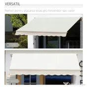 Outsunny Copertină Rulou Manuală pentru Uși și Ferestre, din Aluminiu și Poliester Anti-UV, 295x245cm, Alb | Aosom Romania