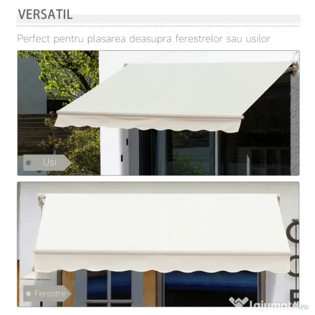 Outsunny Copertină Rulou Manuală pentru Uși și Ferestre, din Aluminiu și Poliester Anti-UV, 295x245cm, Alb | Aosom Romania