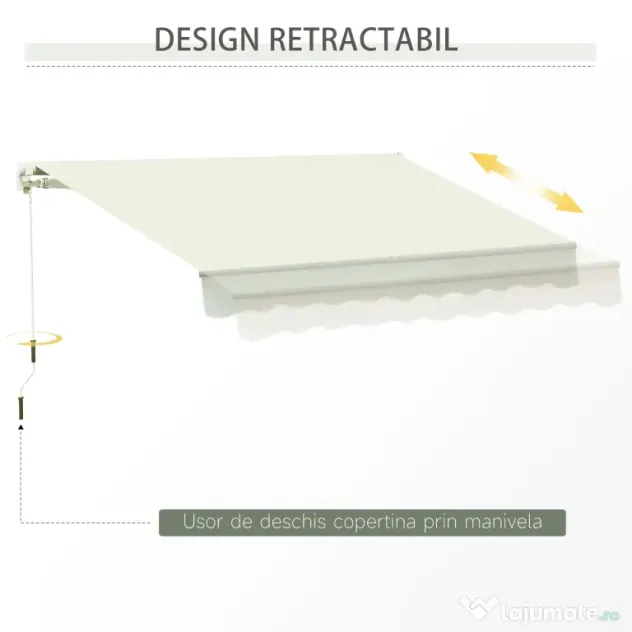 Outsunny Copertină Rulou Manuală pentru Uși și Ferestre, din Aluminiu și Poliester Anti-UV, 295x245cm, Alb | Aosom Romania