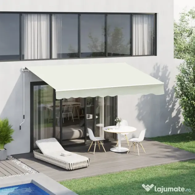 Outsunny Copertină Rulou Manuală pentru Uși și Ferestre, din Aluminiu și Poliester Anti-UV, 295x245cm, Alb | Aosom Romania