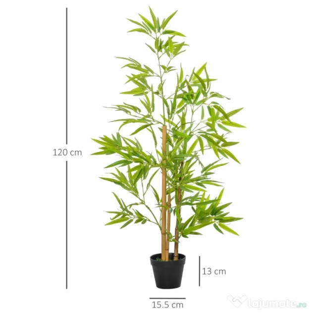 Set 2 Plante de Bambus Artificiale in Ghiveci de 120cm, Decoratiune pentru Casa, Birou, Interior si Exterior Outsunny | Aosom Romania