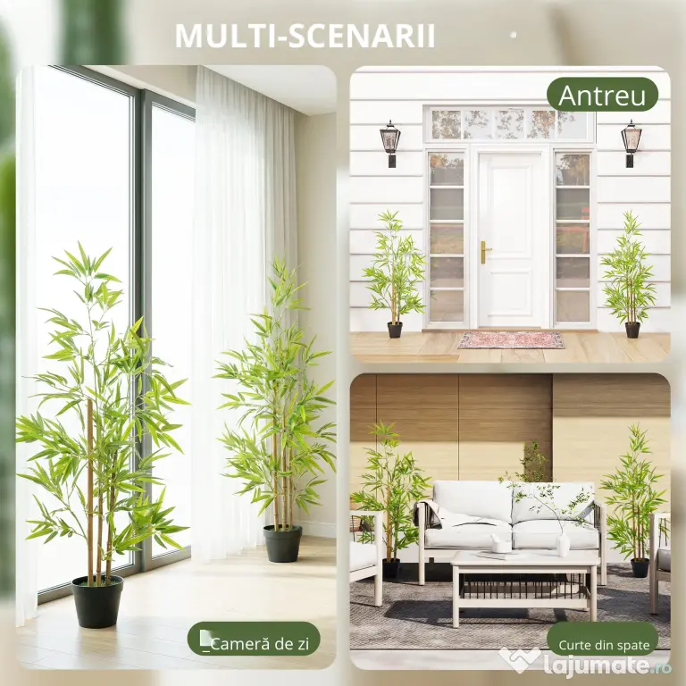 Set 2 Plante de Bambus Artificiale in Ghiveci de 120cm, Decoratiune pentru Casa, Birou, Interior si Exterior Outsunny | Aosom Romania