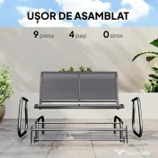 Outsunny Banca Tip Leagan 2 Locuri din Metal, Negru, 123x70x87 cm | Aosom Romania