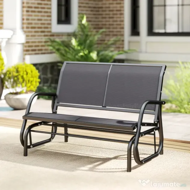 Outsunny Banca Tip Leagan 2 Locuri din Metal, Negru, 123x70x87 cm | Aosom Romania
