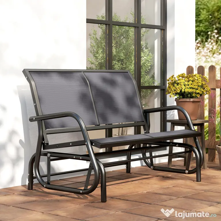 Outsunny Banca Tip Leagan 2 Locuri din Metal, Negru, 123x70x87 cm | Aosom Romania
