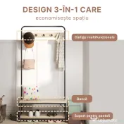HOMCOM Set Hol cu Cuier, Bancă și Suport pentru Pantofi, Stil Industrial, Mobilier pentru Intrare, Metal și Lemn | Aosom Romania 