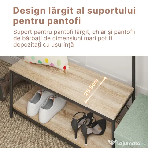 HOMCOM Set Hol cu Cuier, Bancă și Suport pentru Pantofi, Stil Industrial, Mobilier pentru Intrare, Metal și Lemn | Aosom Romania