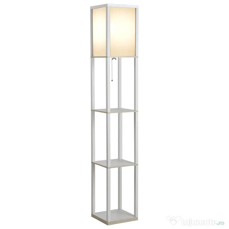 HOMCOM Lampă de Podea 40W cu 3 Rafturi Integrate și Comutator de Picior, Lampă Modernă din MDF și Acrilic, 26x26x160 cm, Alb | Aosom Romania