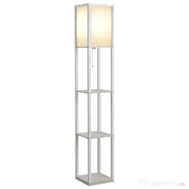 HOMCOM Lampă de Podea 40W cu 3 Rafturi Integrate și Comutator de Picior, Lampă Modernă din MDF și Acrilic, 26x26x160 cm, Alb | Aosom Romania