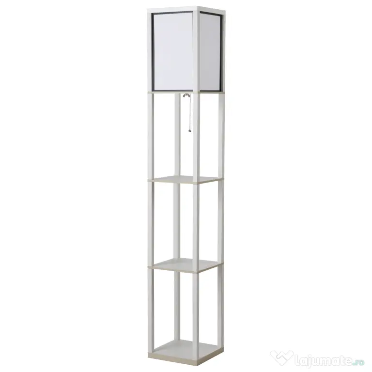 HOMCOM Lampă de Podea 40W cu 3 Rafturi Integrate și Comutator de Picior, Lampă Modernă din MDF și Acrilic, 26x26x160 cm, Alb | Aosom Romania