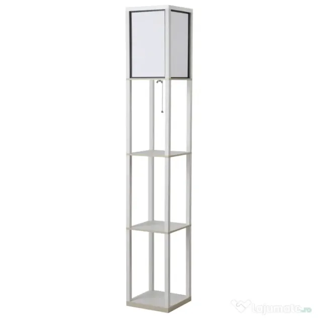HOMCOM Lampă de Podea 40W cu 3 Rafturi Integrate și Comutator de Picior, Lampă Modernă din MDF și Acrilic, 26x26x160 cm, Alb | Aosom Romania