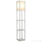 HOMCOM Lampă de Podea 40W cu 3 Rafturi și Comutator cu Pedală, din Lemn și PS, 26x26x160 cm, Albă