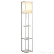 HOMCOM Lampă de Podea 40W cu 3 Rafturi și Comutator cu Pedală, din Lemn și PS, 26x26x160 cm, Albă 