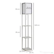 HOMCOM Lampă de Podea 40W cu 3 Rafturi și Comutator cu Pedală, din Lemn și PS, 26x26x160 cm, Albă 