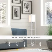 HOMCOM Lampă de Podea 40W cu 3 Rafturi și Comutator cu Pedală, din Lemn și PS, 26x26x160 cm, Albă 