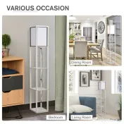 HOMCOM Lampă de Podea 40W cu 3 Rafturi și Comutator cu Pedală, din Lemn și PS, 26x26x160 cm, Albă 