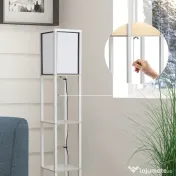 HOMCOM Lampă de Podea 40W cu 3 Rafturi și Comutator cu Pedală, din Lemn și PS, 26x26x160 cm, Albă 