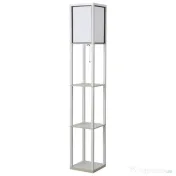 HOMCOM Lampă de Podea 40W cu 3 Rafturi și Comutator cu Pedală, din Lemn și PS, 26x26x160 cm, Albă 