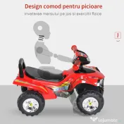 Quad Jucarie pentru Copii HOMCOM cu 4 Roti Claxon Muzica Lumini, PP, Rosu 60×38×42cm | Aosom Romania 