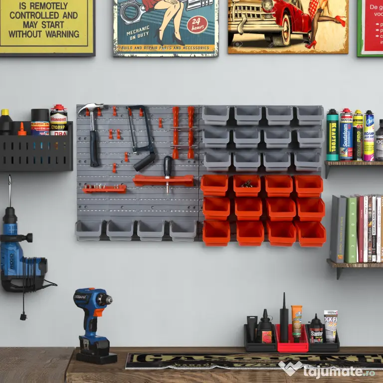 DURHAND Suport de Perete pentru Scule 44 Bucăți, Sistem de Depozitare Modular pentru Atelier | Aosom Romania