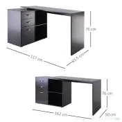 HOMCOM Masa de Birou de colt cu Sertar, pentru Birou si Casa, in Forma de L, Neagra 