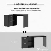 HOMCOM Masa de Birou de colt cu Sertar, pentru Birou si Casa, in Forma de L, Neagra 