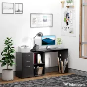 HOMCOM Masa de Birou de colt cu Sertar, pentru Birou si Casa, in Forma de L, Neagra 