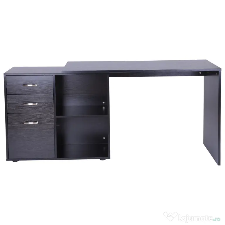 HOMCOM Masa de Birou de colt cu Sertar, pentru Birou si Casa, in Forma de L, Neagra