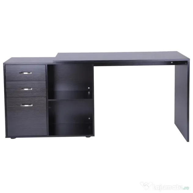 HOMCOM Masa de Birou de colt cu Sertar, pentru Birou si Casa, in Forma de L, Neagra
