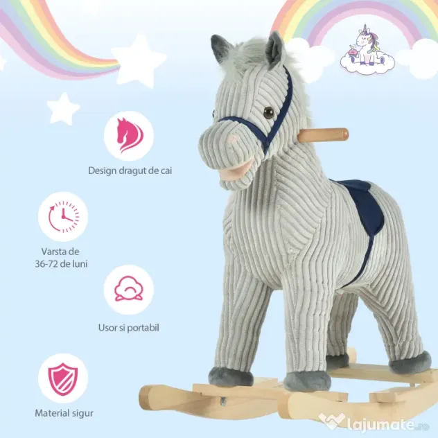 HOMCOM Balansoar Interactiv Cal Copii 36-72 Luni, Jucărie Pluș Educativă 64x73x35cm | Aosom Romania