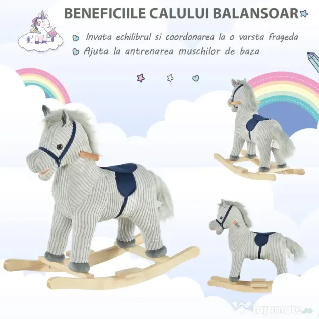 HOMCOM Balansoar Interactiv Cal Copii 36-72 Luni, Jucărie Pluș Educativă 64x73x35cm | Aosom Romania