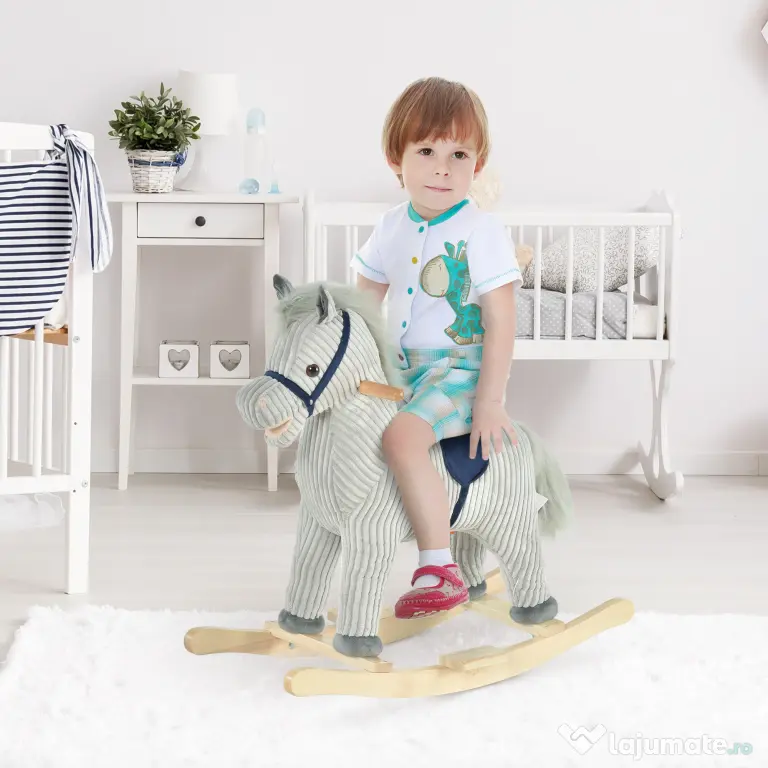 HOMCOM Balansoar Interactiv Cal Copii 36-72 Luni, Jucărie Pluș Educativă 64x73x35cm | Aosom Romania