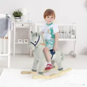 HOMCOM Balansoar Interactiv Cal Copii 36-72 Luni, Jucărie Pluș Educativă 64x73x35cm | Aosom Romania 