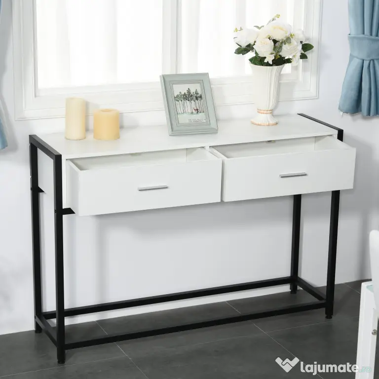 HOMCOM Consolă Modernă cu 2 Sertare, Masă pentru Hol sau Living, Design Elegant, 120x34x81 cm | Aosom Romania