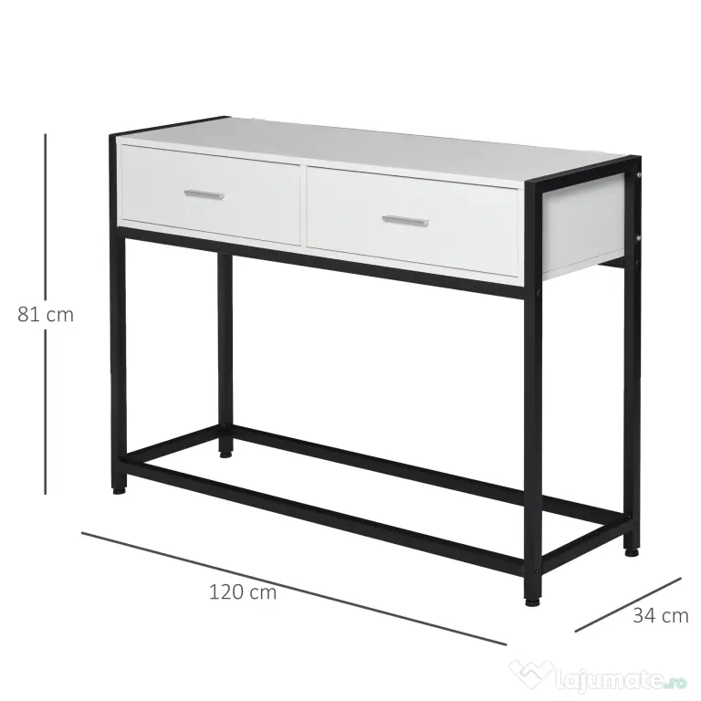 HOMCOM Consolă Modernă cu 2 Sertare, Masă pentru Hol sau Living, Design Elegant, 120x34x81 cm | Aosom Romania