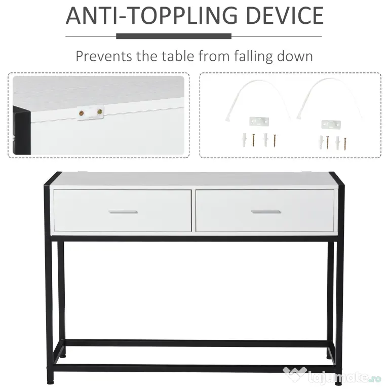 HOMCOM Consolă Modernă cu 2 Sertare, Masă pentru Hol sau Living, Design Elegant, 120x34x81 cm | Aosom Romania