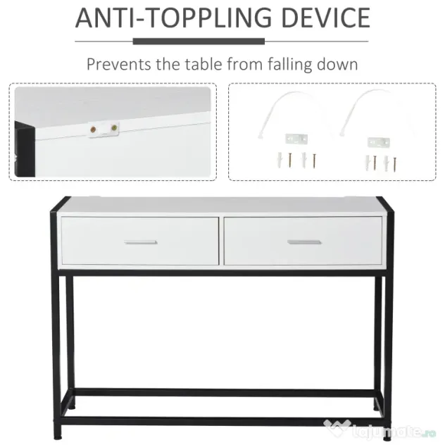 HOMCOM Consolă Modernă cu 2 Sertare, Masă pentru Hol sau Living, Design Elegant, 120x34x81 cm | Aosom Romania