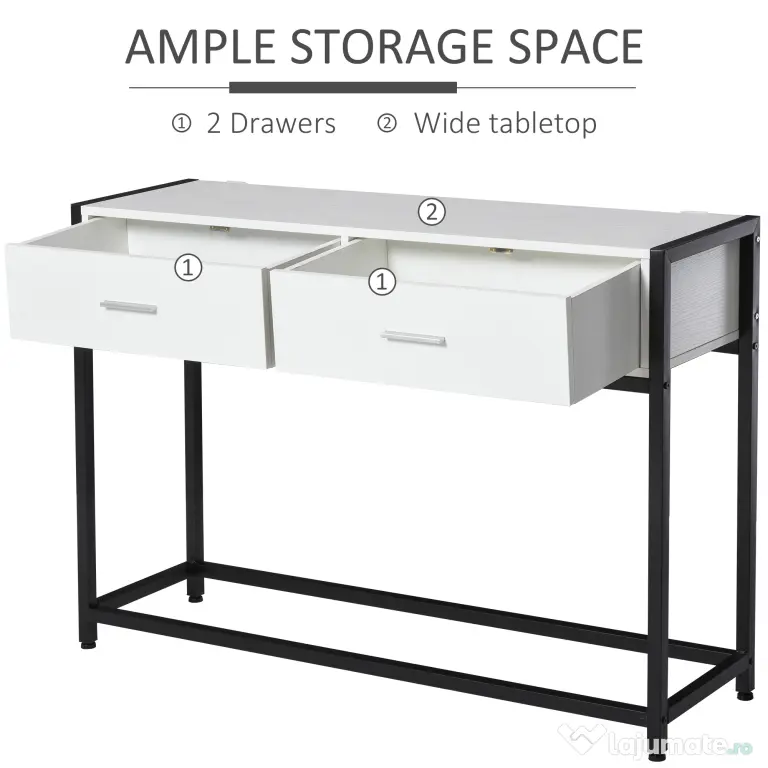 HOMCOM Consolă Modernă cu 2 Sertare, Masă pentru Hol sau Living, Design Elegant, 120x34x81 cm | Aosom Romania