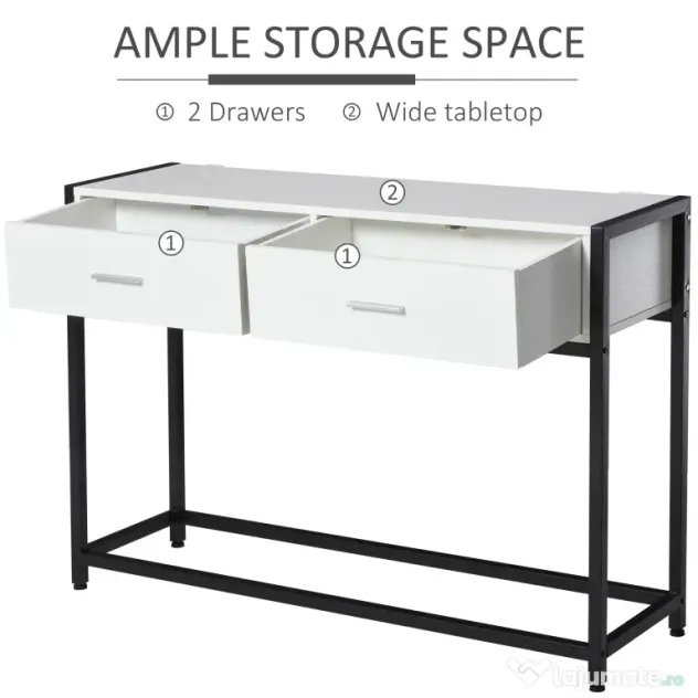 HOMCOM Consolă Modernă cu 2 Sertare, Masă pentru Hol sau Living, Design Elegant, 120x34x81 cm | Aosom Romania